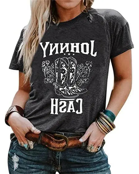 Johnny Cash Graphic T-Shirt with Western Country Theme