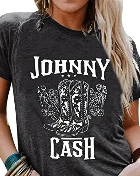 Johnny Cash Graphic T-Shirt with Western Country Theme