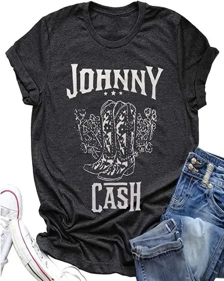 Johnny Cash grafisch T-shirt met western country thema 