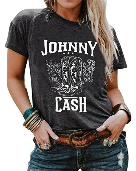Johnny Cash Graphic T-Shirt with Western Country Theme
