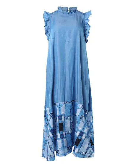 Plus Size Maxi Dress with Denim Look and Ruffled Hem