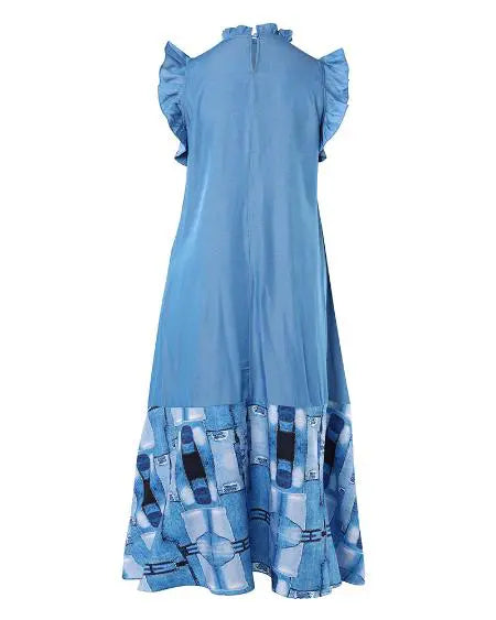Plus Size Maxi Dress with Denim Look and Ruffled Hem