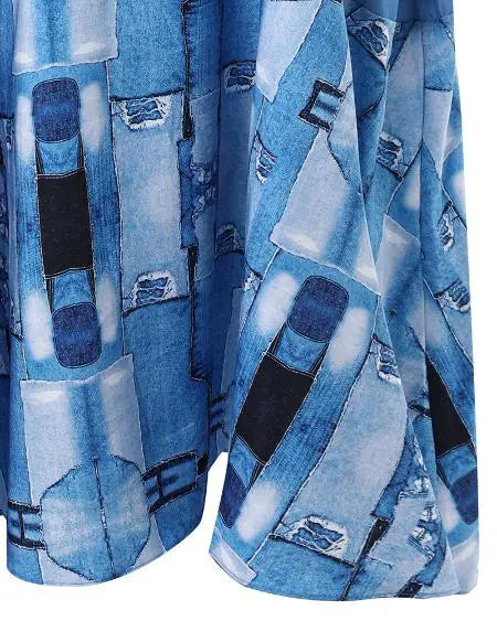 Plus Size Maxi Dress with Denim Look and Ruffled Hem