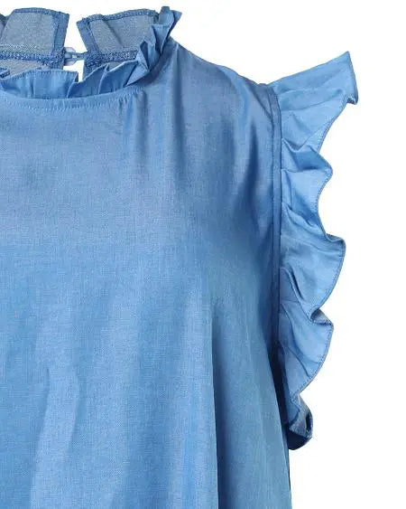 Plus Size Maxi Dress with Denim Look and Ruffled Hem