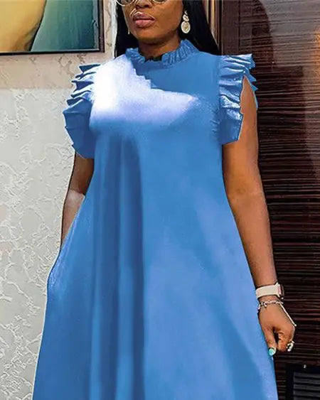 Plus Size Maxi Dress with Denim Look and Ruffled Hem