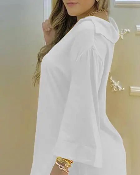 V-Neck Top & Pants Set with Bell Sleeves