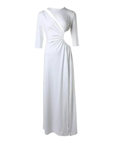 Maxi Dress with Asymmetrical Neck & Slit Design