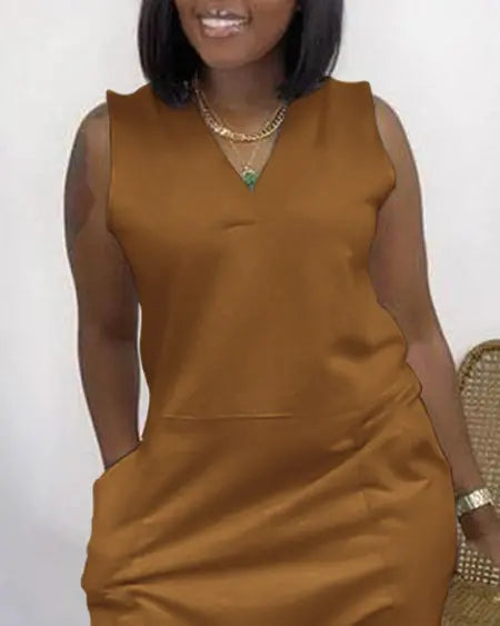 V-Neck Jumpsuit with Pockets & Sleeveless Cut