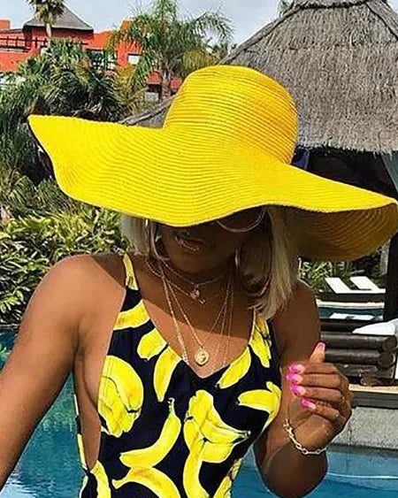 Wide Brim Plain Straw Hat