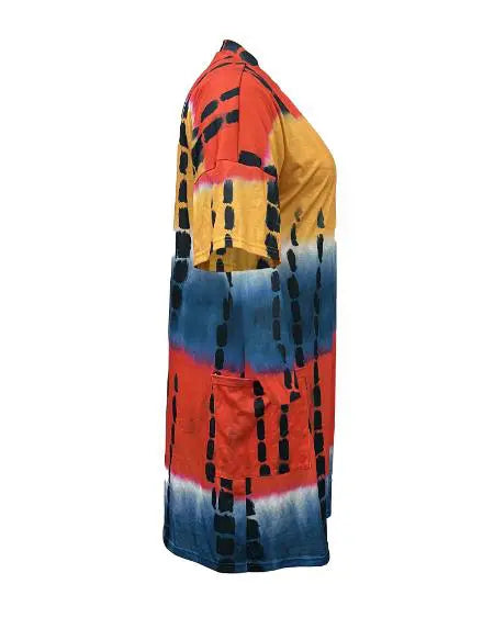 Casual Plus Size Dress with Tie Dye Print & Pocket Detail