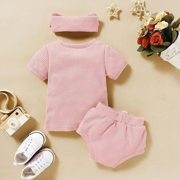 3-piece Solid T-shirt & Bloomers & Headband for Baby Girl