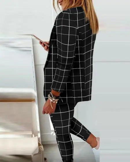 Plaid Blazer & Pants with Drawstring