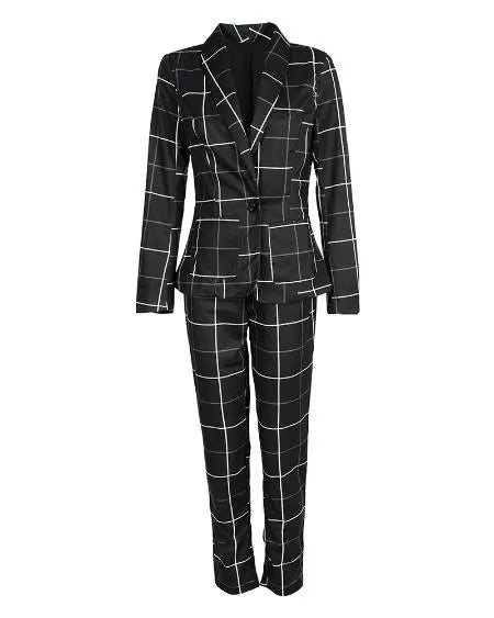 Plaid Blazer & Pants with Drawstring
