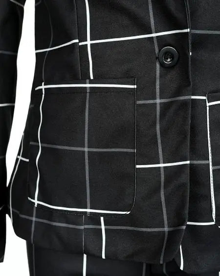 Plaid Blazer & Pants with Drawstring