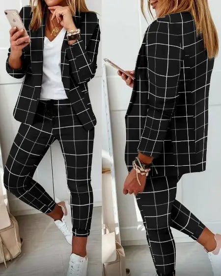 Plaid Blazer & Pants with Drawstring