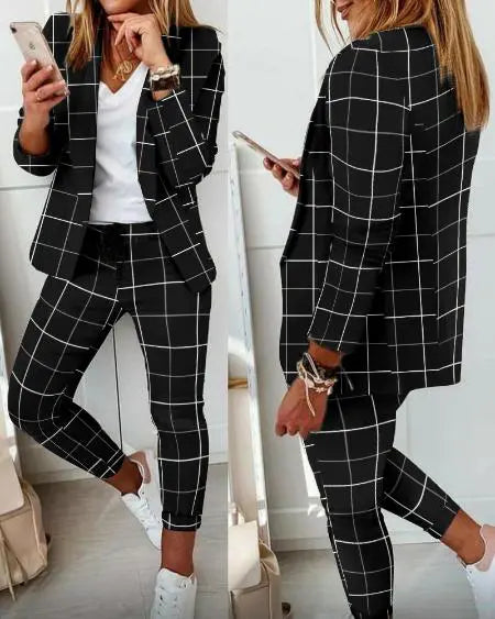 Plaid Blazer & Pants with Drawstring