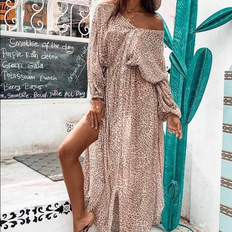 Long Sleeve Leopard Print Dress