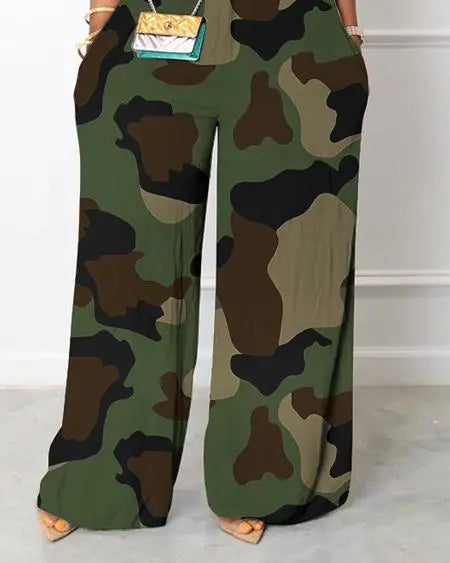 Sleeveless Wide Leg Jumpsuit with Camouflage Print