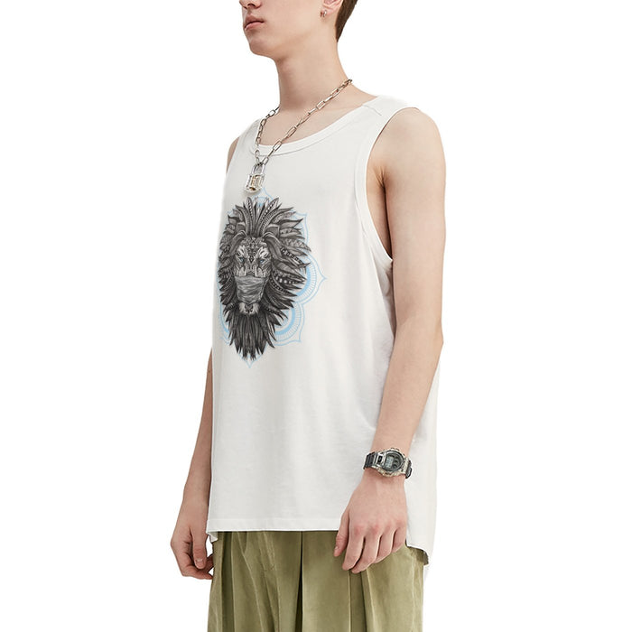 Camiseta sin mangas extragrande con león tribal enmascarado