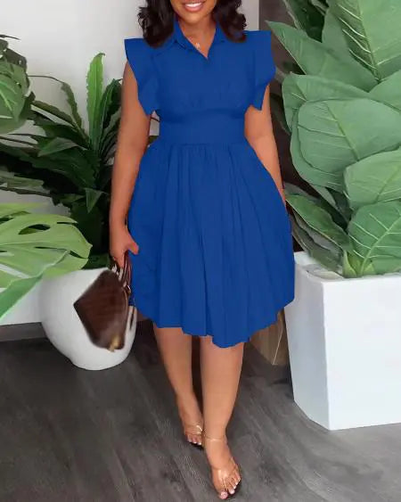 Pleated Dress with Flutter Sleeves