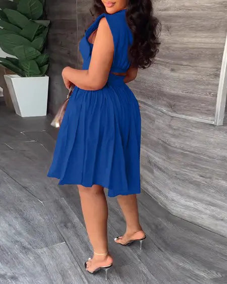 Pleated Dress with Flutter Sleeves