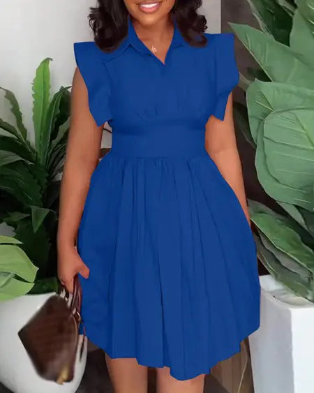 Pleated Dress with Flutter Sleeves