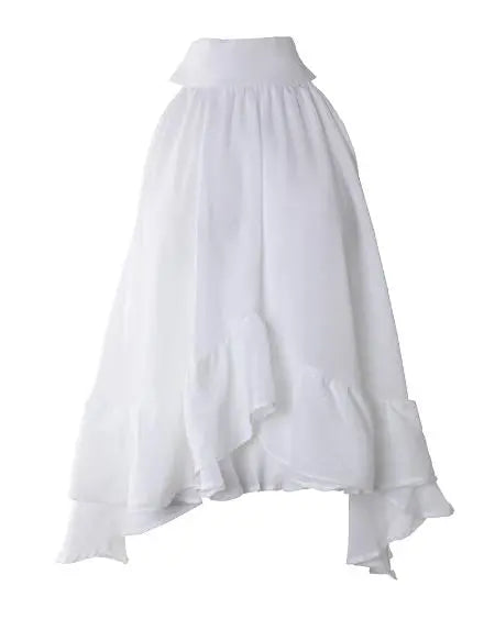 Ruched Top with Mock Neck and Ruffled Sleeves
