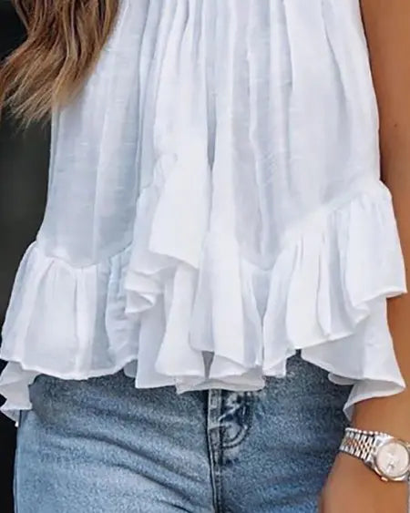 Ruched Top with Mock Neck and Ruffled Sleeves