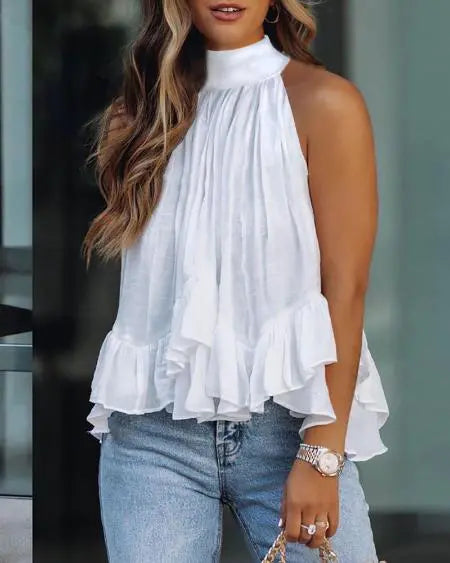 Ruched Top with Mock Neck and Ruffled Sleeves