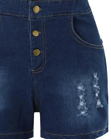 Ruched Denim Romper with Buttons and Rips