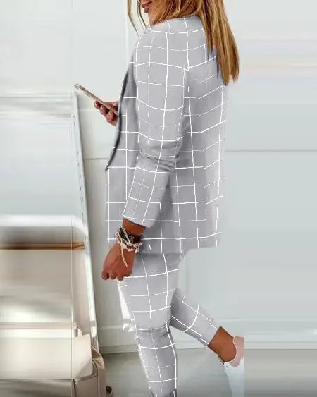 Plaid Blazer & Pants with Drawstring