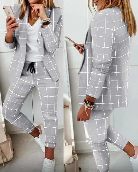 Plaid Blazer & Pants with Drawstring
