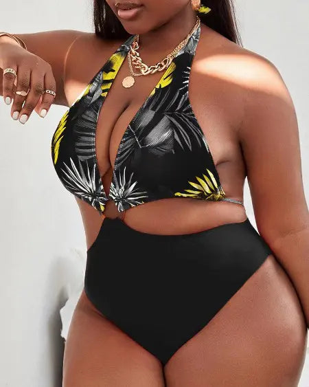 Plus size badpakset met tropische print en cover-up 