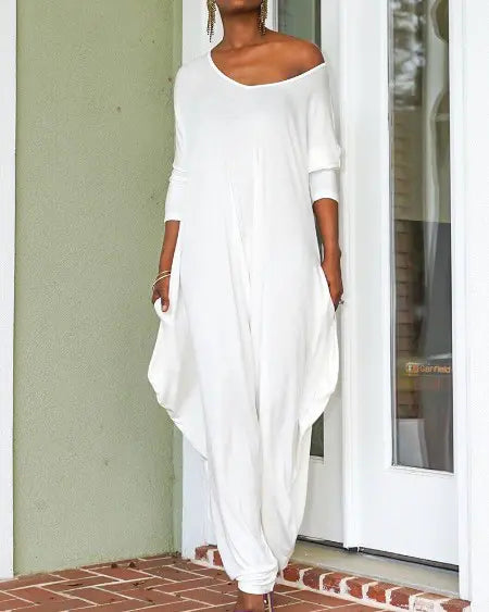 V-Neck Jumpsuit with Long Sleeves and Harem Style