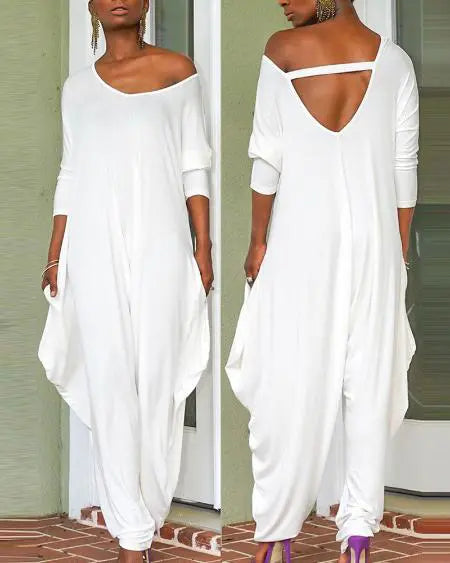 V-Neck Jumpsuit with Long Sleeves and Harem Style