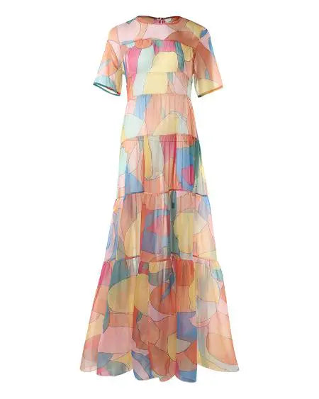 Maxi Dress with Short Sleeves & Fruit Design