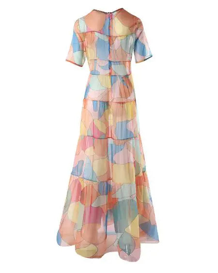 Maxi Dress with Short Sleeves & Fruit Design