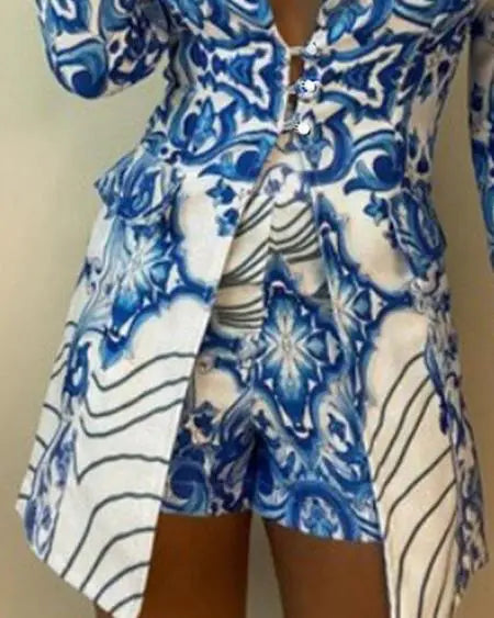 Baroque Design Blazer & Shorts with Long Sleeves