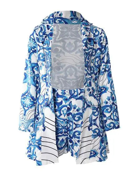 Baroque Design Blazer & Shorts with Long Sleeves