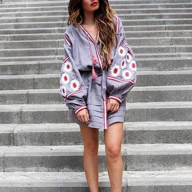 Boho Floral Embroidery Dress