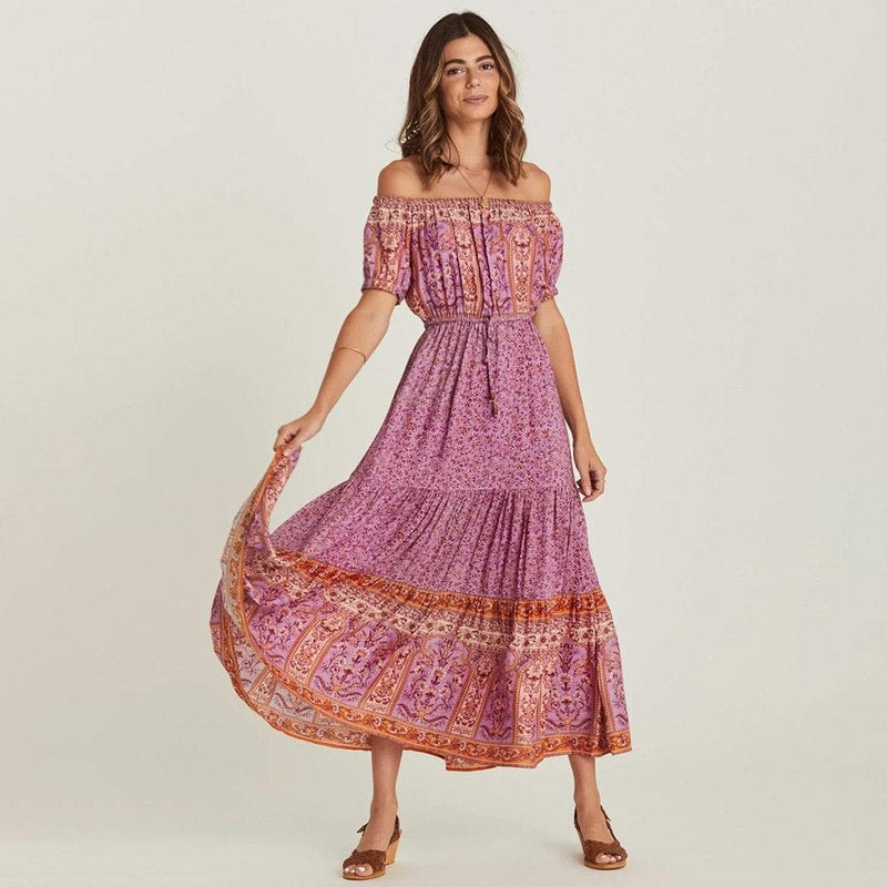 Vintage Floral Print Off Shoulder