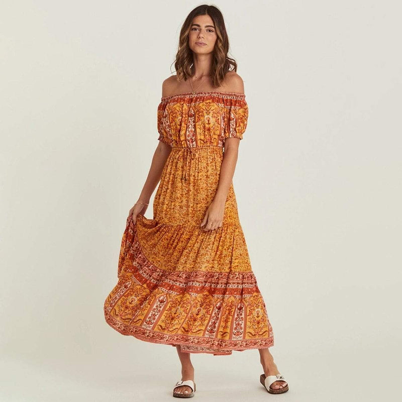 Vintage Floral Print Off Shoulder