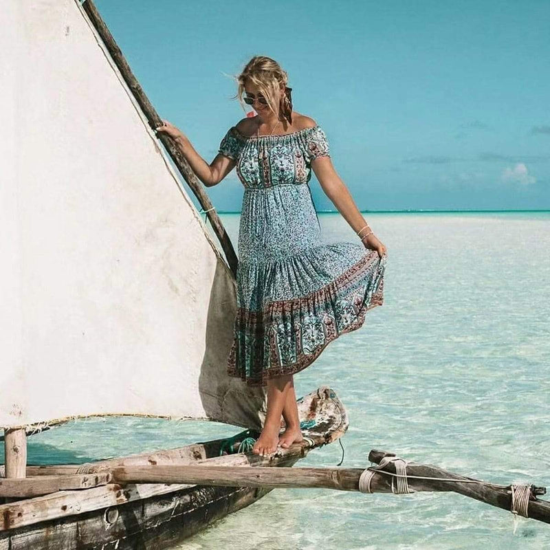 Vintage Floral Print Off Shoulder