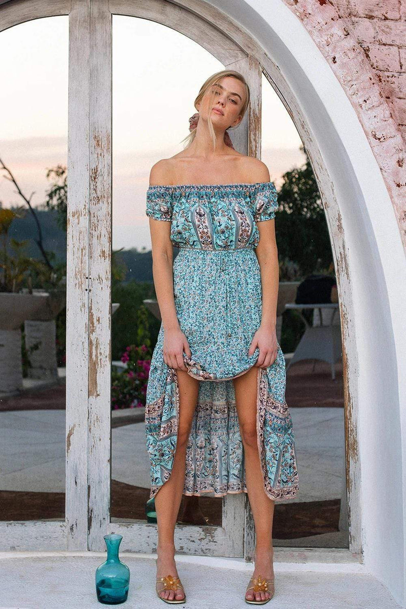 Vintage Floral Print Off Shoulder