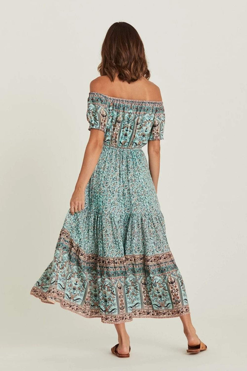 Vintage Floral Print Off Shoulder