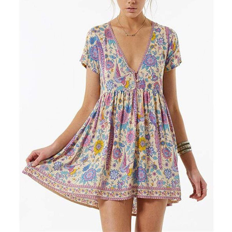 Vintage Floral Print Mini Dress