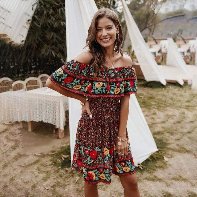 Floral Print Off Shoulder Mini Dress