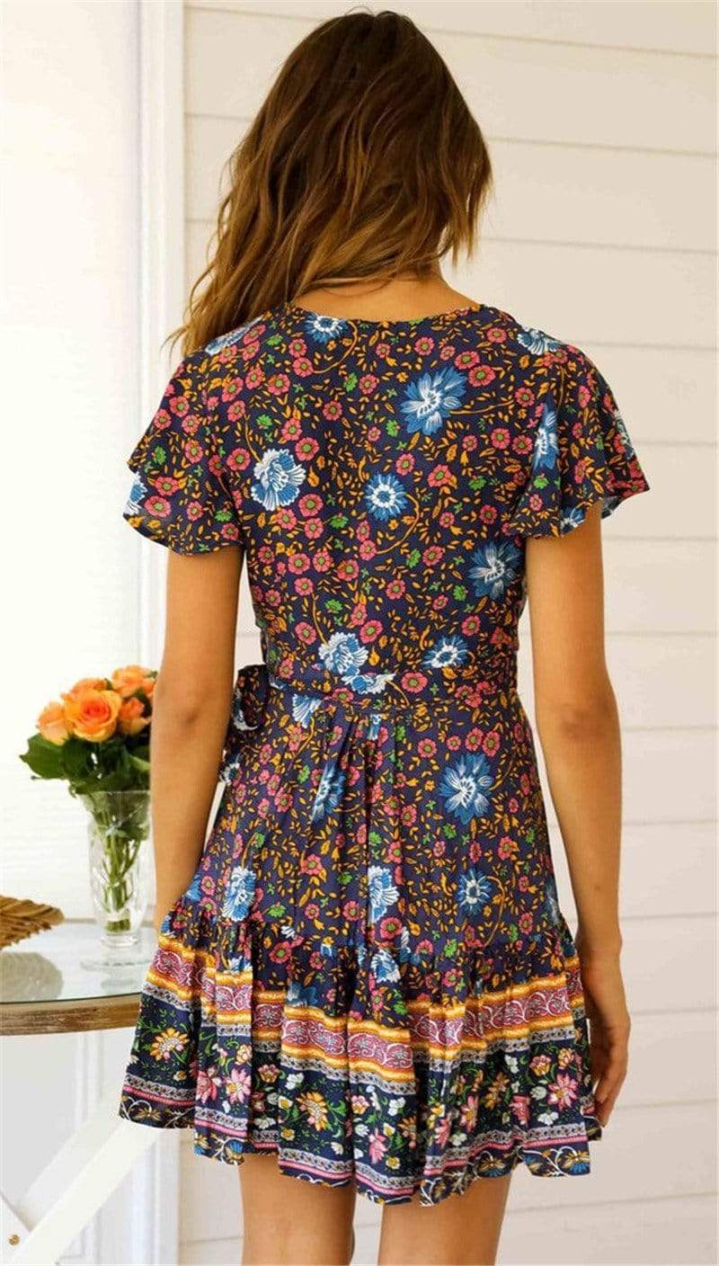 Blue Floral Print Mini Dress