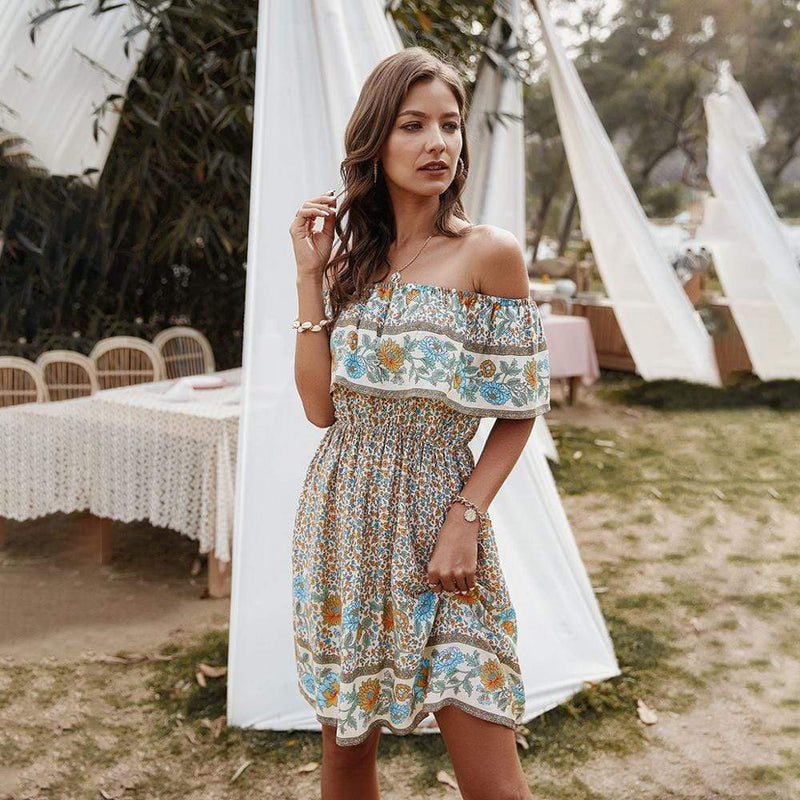 Floral Print Off Shoulder Mini Dress