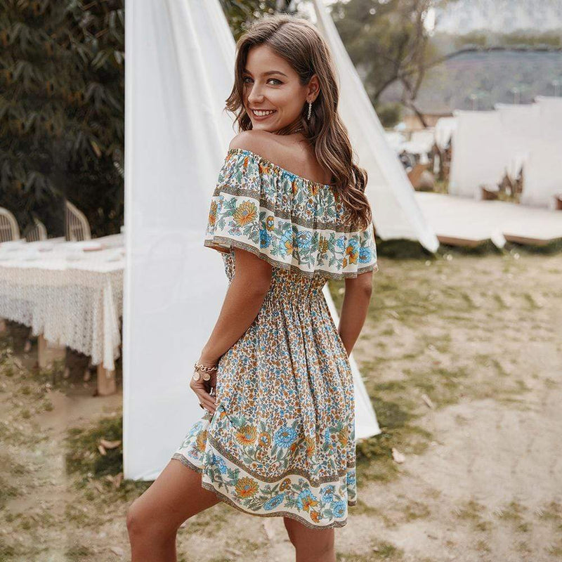 Floral Print Off Shoulder Mini Dress